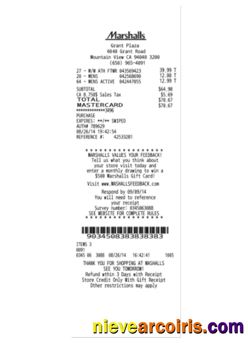 MARSHALLS payment receipt